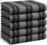 Stripe Designed Tea Towels for Kitchen – 100% Cotton Super Absorbent & Quick Drying Hotel Quality Kitchen Towels Set 70 x 50 cm – Machine Washable (Grey & Dark Grey, 5 Pack)