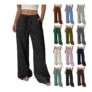 Striped Linen Wide-Leg Palazzo Trousers with Pockets, Elasticated Waist