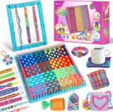 Sunrad DIY Arts and Crafts for Kids,2-in-1 Friendship Bracelet Making Kit for Girls, Weaving Loom Kit Toys Ages 5 6 7 8 9 10 11 12 Years Old Girl Gift Birthday Christmas Bracelet & Coaster & Bag