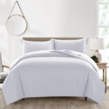 Super King Duvet Cover Set – Hotel Quality Satin Stripe Quilt Cover Bedding Sets with 2 Pillowcases – Hypoallergenic, Soft Reversible Microfiber Bed Covers (White)