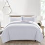 Super King Duvet Cover Set – Hotel Quality Satin Stripe Quilt Cover Bedding Sets with 2 Pillowcases – Hypoallergenic, Soft Reversible Microfiber Bed Covers (White)