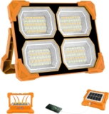 T-SUN 100W Rechargeable Solar Work Lights, 348 LEDs Portable Solar Flood Lights Outdoor with USB IP66 Waterproof 6000mAh 5000LM 4 Light Modes and Magnetic Suction for Yard, Garage, Fishing, Hiking