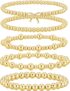 TINGN 5Pcs 14K Gold Plated Bracelet for Women Stretch Beaded Bracelets Layered Cross/Double Circle/Bow/Heart/Wave-Shaped Gold Tone Bracelets Adjustable Bracelet Jewellery Gifts for Women Girls