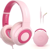 TONOSHARK Kids Headphones Wired, Toddler Headphones with Microphone, Volume Limited to 85/94 Db, Over Ear, 3.5mm Jack, Foldable Headset, For School & Travel, Includes Headphone Case (pink)