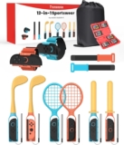 TRANSNOVO 12 in 1 Switch Sports Accessories Bundle Set for Nintendo Switch/OLED/Switch 2, Sports Games Family Kit with Golf Clubs, Tennis Rackets, Swords, Wrist & Leg Straps, Carry Bag Included