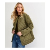 Tall Khaki Collarless Quilted Jacket