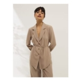 Taupe Pinstripe Tie Waist Tailored Shirt Price