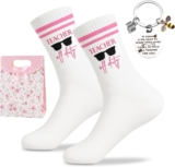 Teacher Gifts, Funny Best Teacher Gifts Socks Set with Keychain and Gift Bag, Personalised Cotton Socks, End of Term Thank You Presents for Women, Teacher Appreciation Christmas Birthday