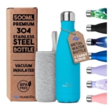 Teal Vacuum Insulated 500ml Water Bottle with Carry Sleeve