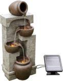 Teamson Home Solar Powered Water Feature, Indoor or Outdoor Garden Water Fountain, 4 Tier Pot, Waterfall with Solar Powered Pump and LED Lights