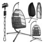 Tectake Egg Chair with Stand, Cushions, Polyrattan, Grey
