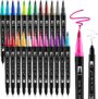 Thboxes 24 Colours Colouring Pens,Dual Tip Marker Pens Washable Brush Tip Felt Tip Pens Water-Based Markers for Adult and Kids Colouring Drawing Sketching Calligraphy Good Easter Gifts