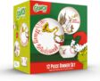 The Grinch Merry Grinchmas 12-Piece Porcelain Dinner Set, 27cm Dinner Plates, 20cm Side Plates, 14cm Bowls, Christmas Collection, Microwave and Dishwasher Safe, Green