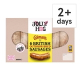 The Jolly Hog Colmans 6 British Sausages 400g (Clubcard)