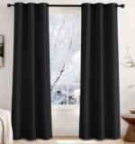 Thermal Blackout Curtains Energy Saving Eyelet Design for Bedroom & Living Room – Black W 42 x L 84 (2 Panels)