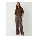 Threadbare Brown Check Straight Leg Trousers
