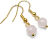 Tiny Rose Quartz Bead Earrings, 6mm Round Beads on Nickel Free Gold Tone Hooks : 29mm long, Handmade Natural Stone Beaded Drop Earrings for Women