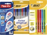 Tipp-Ex Mini Pocket Mouse Correctors, BIC Cristal Original Ball Pens, BIC Highlighter Pens – Assorted Colours, Lot of 1, silver
