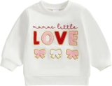 Toddler Baby Girls Boys Outfit Bowknot Letter Embroidered Long Sleeve Sweatshirts Top Round Neck Pullover Toddler Baby Valentines Day Clothes for Girls Boys