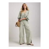 Together Sage 100% Cotton Lace Trim Wide Leg Trousers
