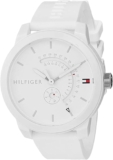 Tommy Hilfiger Mens Analogue Quartz Watch – White Dial, White Silicone Strap, Day & Date Functions, 44mm Case, 3ATM Water Resistant – 1791481