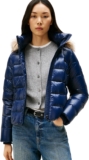 Tommy Hilfiger Womens Gloss Down Slim Puffer Jacket with Faux Fur Trim