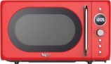 Total Chef Microwave Oven 20L Retro 700W Mini Ovens Digital LED Display 8 Preset Modes 5 Cooking Power Levels 60 Min Timer Turntable Removable Glass Countertop Freestanding Small Microwaves Red