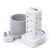 Tower Extension Lead with USB Slots, (13A 3250W), 8 Way Multi Plug Extension Tower – Sold by ADDTAM / FBA