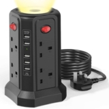 Tower Extension Lead with USB Slots and Night Light, (13A 3250W)5 USB Ports & 8 Way Socket Extension Tower 1.8m lead – Sold by XINH / FBA