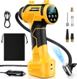 Tyre Inflator Air Compressor – 22L/min Portable Car Accessories, Rechargeable Battery Tyre Pump, Digital Cordless Electric Pump with LED Light, 4 Preset Modes for Car/Bike/Motorcycle/Ball