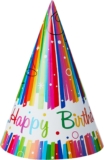 Unique Party Hats – Rainbow Ribbons, Multicoloured, Birthday Party – Pack of 8