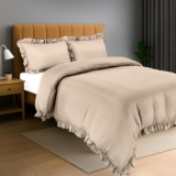 Utopia Bedding Ruffle Duvet Cover Set – Duvet Cover Double with Pillowcases – Soft Microfibre Polyester Ruffle Bedding (Beige)