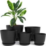 Utopia Home Plastic Planters Black, Flower Nursery Pots Indoor Modern Decorative Plastic Pots for Plants, Succulents, Flowers, and Cactus 5 Pack, Multisize