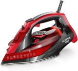 Utopia Home Steam Iron for Clothes – Non-Stick Soleplate – 2600W Clothes Iron – Adjustable tat Control, Overheat Safety, Variable Steam Control, Auto-Off, Self-Clean, 8 Feet Cord Red/Black