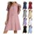V-Neck Button-down A-Line Sundress, Short Sleeve, Cotton Linen