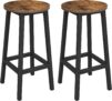 VASAGLE Bar Stool Set of 2 Round Chair High Kitchen Seat Steel Frame Height 65 cm Easy Assembly Industrial Style Rustic Brown and Black LBC32X