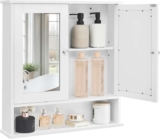VASAGLE Bathroom Cabinet with Mirror, Wall Cabinet with 2 Mirrored Doors and Open Compartment, 13 x 56.5 x 58.5 cm, White