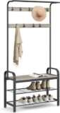 VASAGLE Coat Rack, Coat Stand with Shoe Storage Bench, 4-in-1 Design, with 9 Removable Hooks,