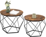 VASAGLE Coffee Tables, Set of 2 Side Tables, Robust Steel Frame, for Living Room, Bedroom, Rustic Brown and Black LET040B01