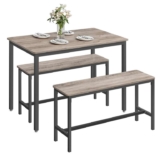 VASAGLE Dining Table with 2 Benches, 3 Piece Set, Kitchen Table of 70 x 110 x 75 cm, 2 Benches of 30 x 97 x 50 cm Each
