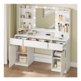 VASAGLE Kailyn Vanity Desk with LED Mirror, Cloud White