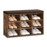 VASAGLE Shoe Bench with Padded Seat and 9 Adjustable Shelves