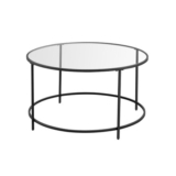VASAGLE round Glass Coffee Table with Metal Frame, Black