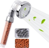 VEHHE Shower Head Powerful Flow with Beads Filter Pressure Boosting Shower Head Spray with 3 Modes Water Saving Bathing for Adults Children Pets Home and Gym Use (White)