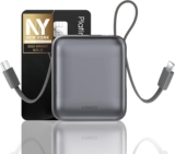 VINKO Small Power Bank with Built-in Cable,10000mAh Fast Charging Power Bank, 22.5W USB C Portable Charger, Mini Battery Pack for iPhone 16 15 14 13 Samsung Galaxy Google Android (Gray)