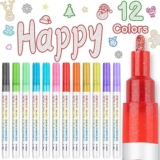 Valentines Gifts for Kids, Party Bag Fillers for Kids, Girls Gifts for 4-13 Year Old, Colouring Pens Gifts for Teenage Girls Birthday Presents, 12 Glitter Pens Outline Marker Pens