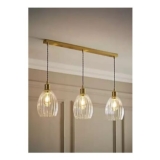 ValueLights Cheltenham Gold 3 Drop Bar Ceiling Light Ribbed Shades