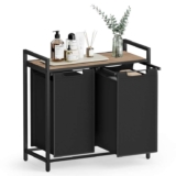Vasgagle Laundry Basket, 92L 2-Compartment Laundry Hamper, Pull-Out and Removable Laundry Bags, 2 x 46L, 73 x 33 x 72 cm