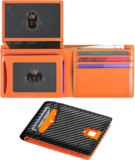 Vatan Wallet for Men Slim RFID Blocking Leather Credit Card Holder Wallet for 15 Cards, Bifold Minimalist Thin Wallet with 2 ID Windows & Cash Slot, with Gift Box (Carbon Black and Orange)