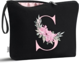 Vavabox A-Z Personalized Initial Makeup Bag, Birthday Gifts for Women Unique,Bride Bridesmaid Gift Cosmetic Bags (S, Black)